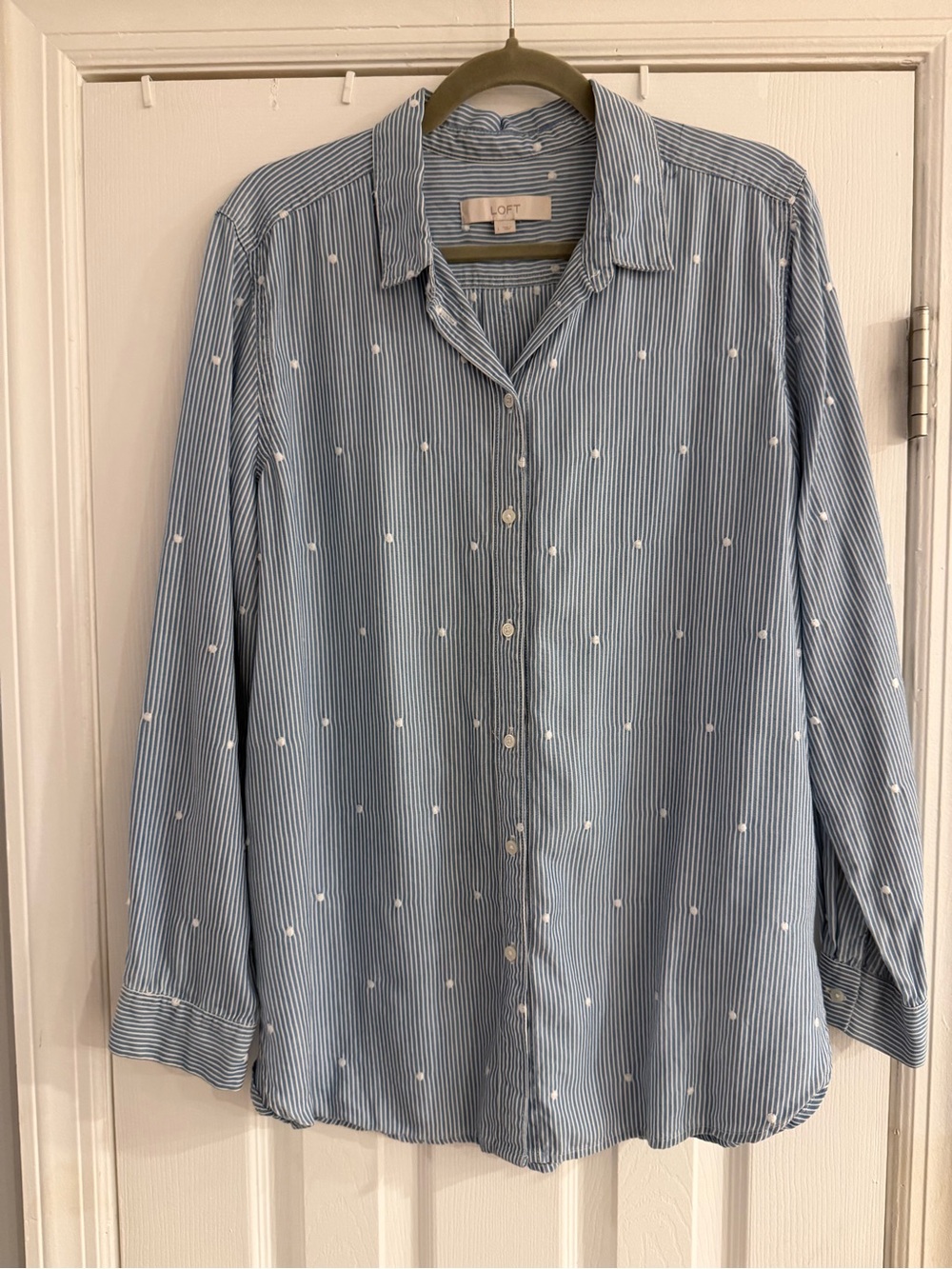 LOFT Light Blue Coastal Pinstripe Shirt with White Dot Details